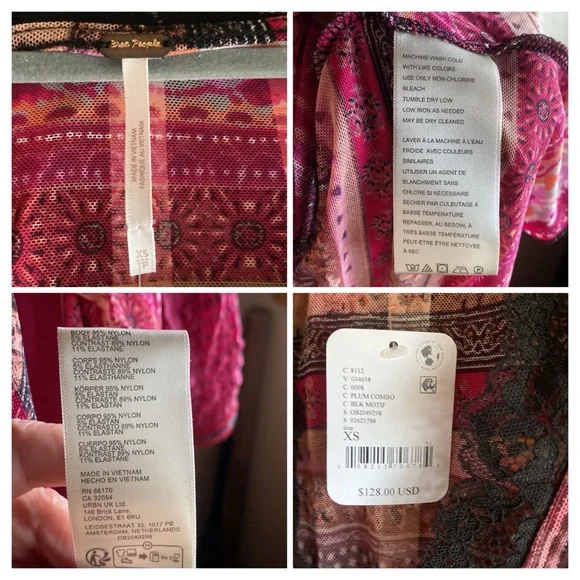 Free People NWT Natalie Boho Print Lace Long Sleeve Vneck Slip/Tunic Top XS - Picture 13 of 15